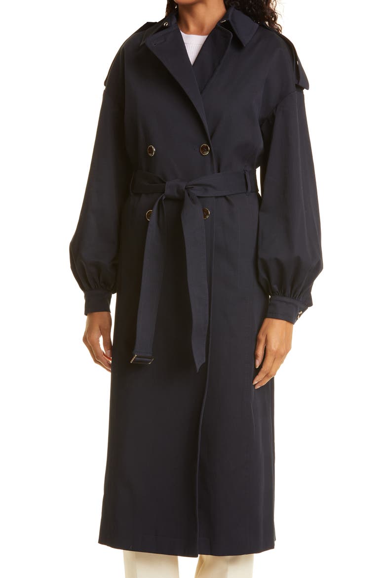 Safelin Stretch Cotton Trench Coat, Alternate, color, DARK BLUE