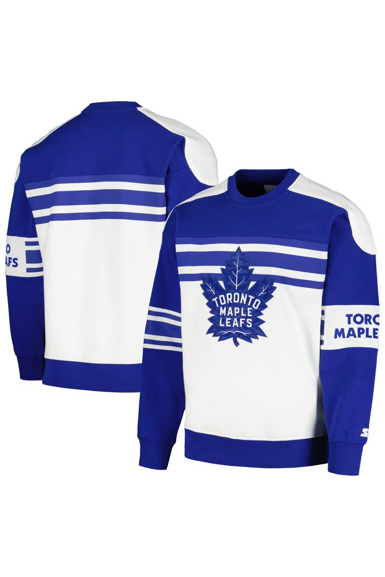 Men's Starter White Toronto Maple Leafs Defense Fleece Crewneck Pullover Sweatshirt, Main, color, White