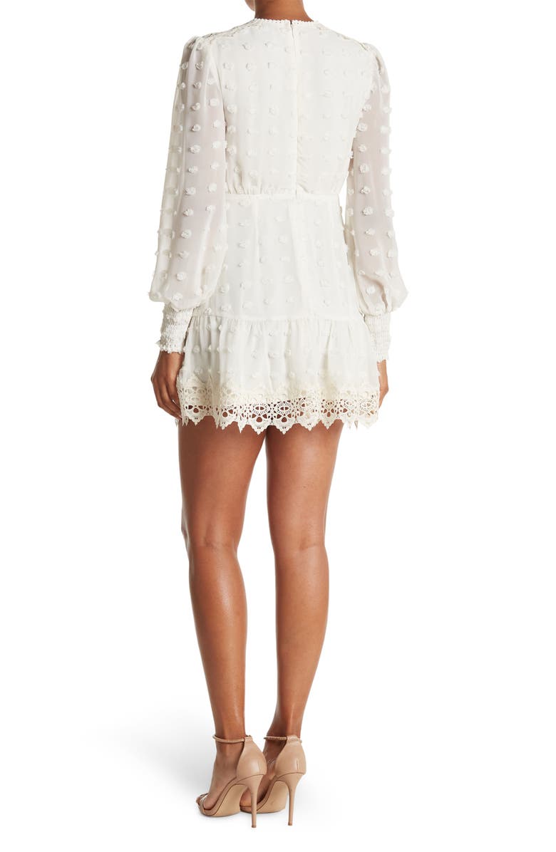 Rina Long Sleeve Dotted Chiffon Lace Trim Dress