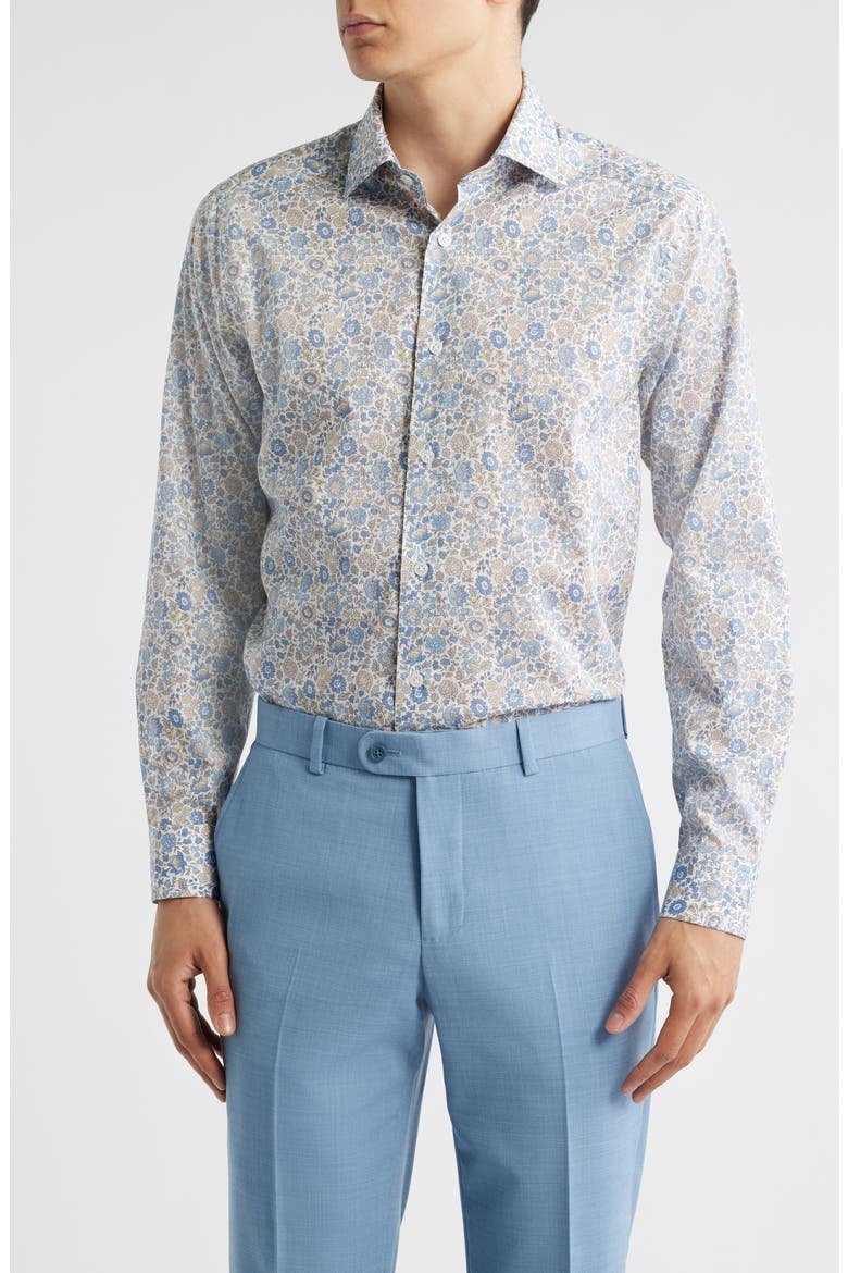 Bourget Floral Cotton Button-Up Shirt, Main, color, BLUE