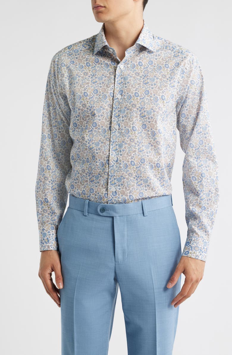Jack Victor Bourget Floral Cotton Button-Up Shirt, Main, color, Blue