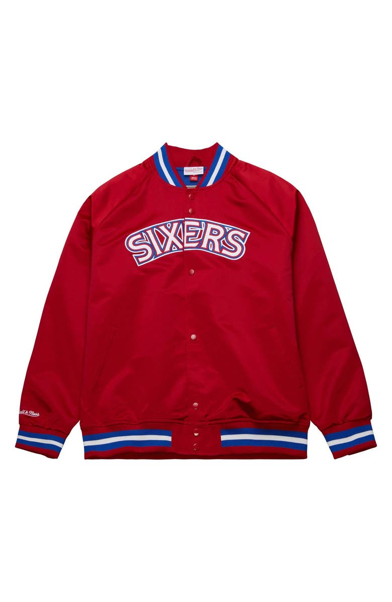 Mitchell & Ness Men's Mitchell & Ness Red Philadelphia 76ers Hardwood Classics Throwback Wordmark Raglan Full-Snap Jacket, Alternate, color, Red