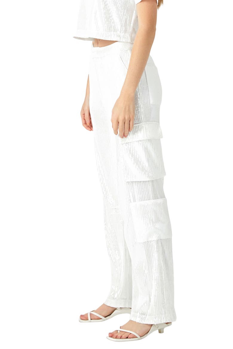 Sequin Wide Leg Cargo Pants, Alternate, color, CLEAR