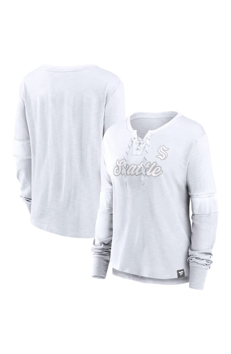 FANATICS Women's Fanatics Seattle Kraken White Out Lace-Up Fashion Long Sleeve T-Shirt, Main, color, White