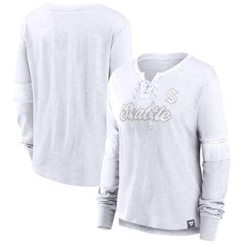 Women's Fanatics  Seattle Kraken White Out Lace-Up Fashion Long Sleeve T-Shirt