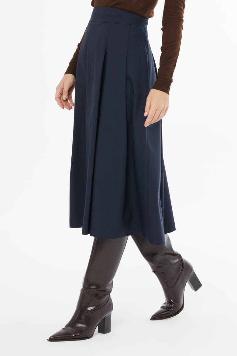 Pleated Skirt with Back Concealed Zip Closure, Alternate, color, Navy