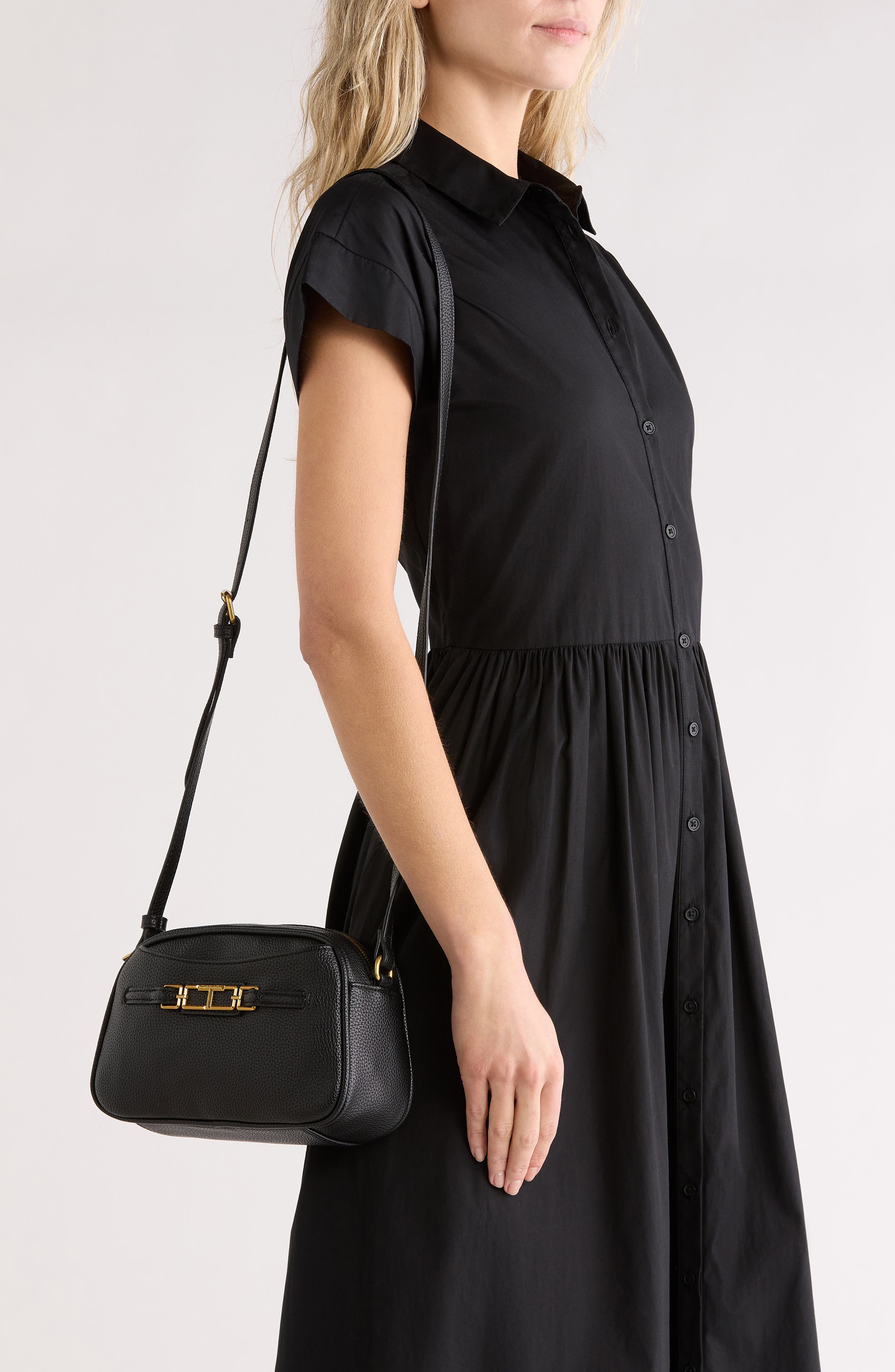 Tahari Trapezoid Camera Crossbody Bag, Alternate, color, Black