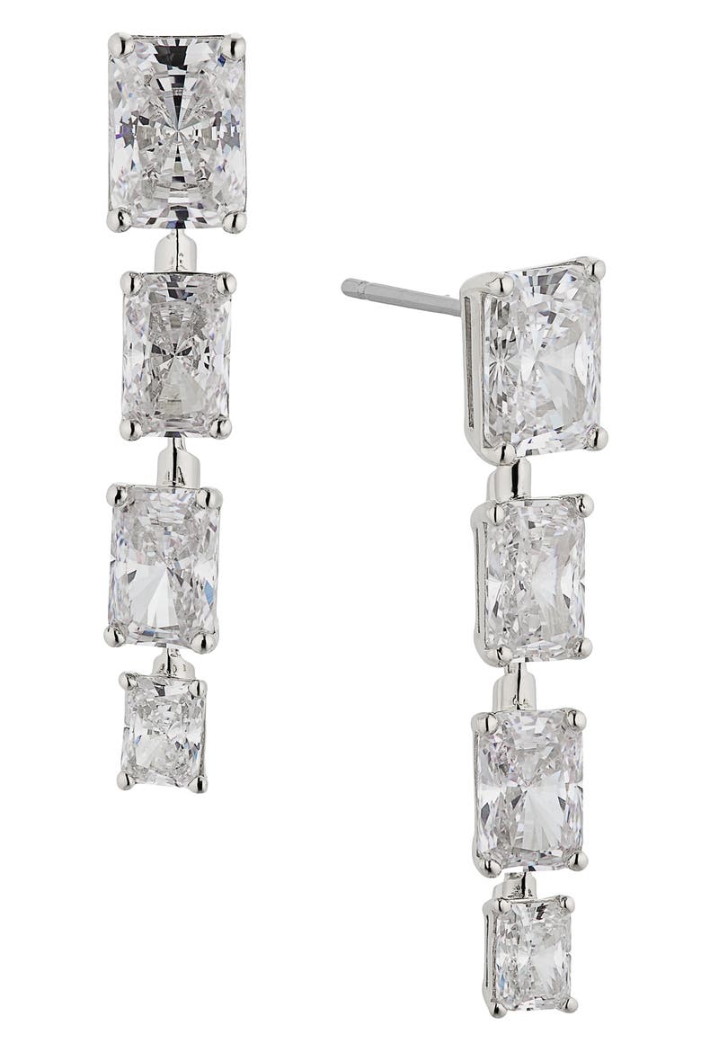 Isle Linear Cubic Zirconia Drop Earrings, Main, color, RHODIUM