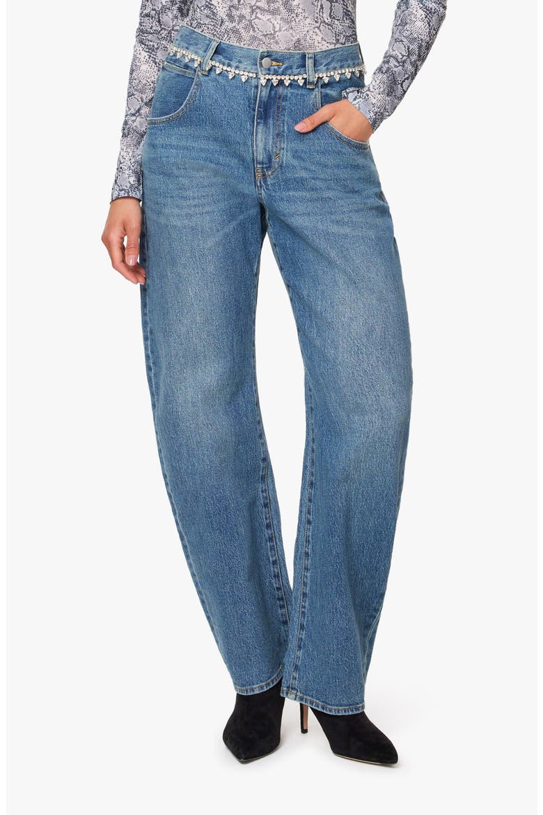 Gwen Rhinestone Waistband Bowed Leg Relaxed Jeans, Main, color, PEBBLE