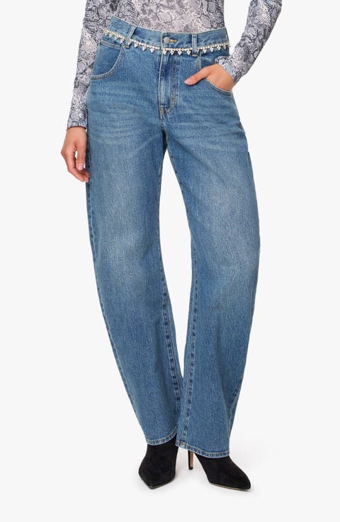 Gwen Rhinestone Waistband Bowed Leg Relaxed Jeans