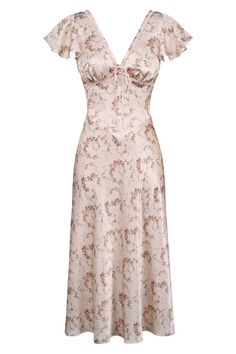 Raye Satin Midi Dress, Alternate, color, PINK VINTAGE ROSE FLORAL PRINT