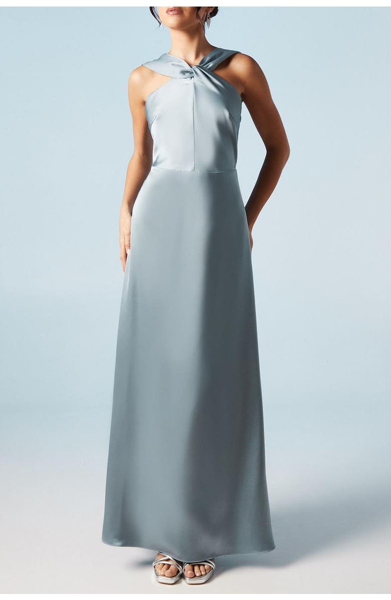 Coast Twisted Halterneck Satin Maxi Dress, Alternate, color, Dusty Blue