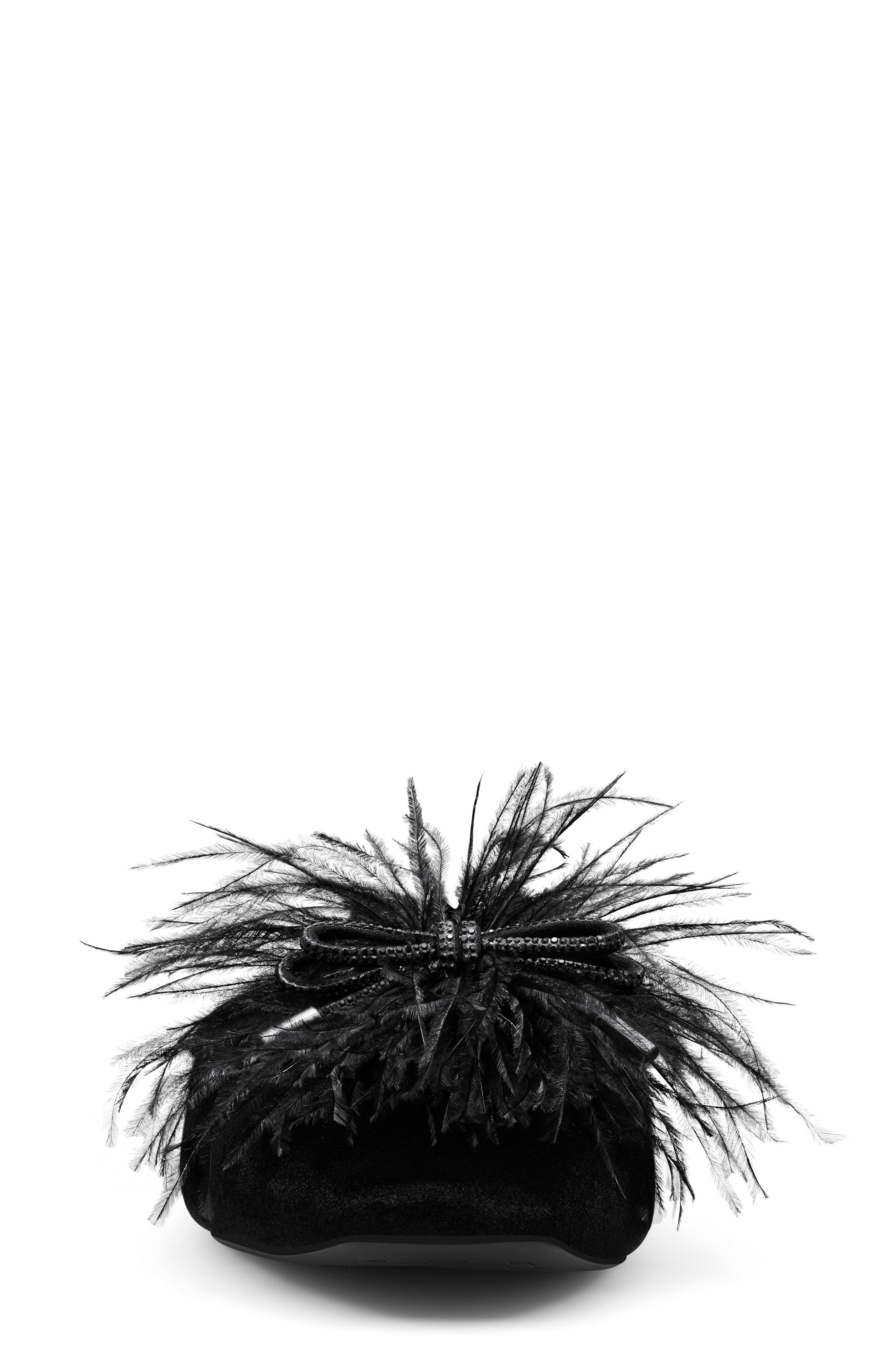 The Lovebird Feather Trim Mule, Alternate, color, BLACK VELVET