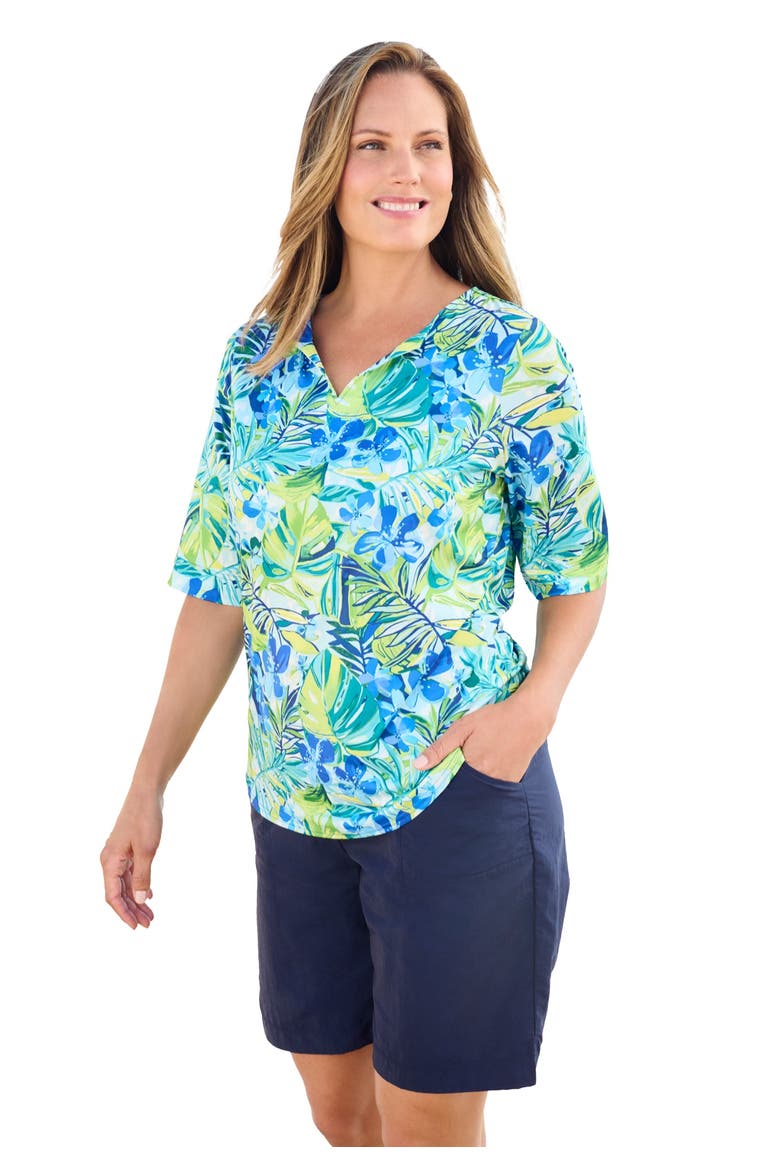 Three Quarter Sleeve Swim Tee, Main, color, ROYAL COPACABANA