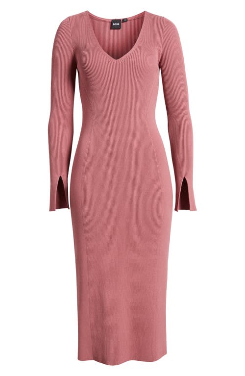 Hugo Boss Boss Formina Rib Long Sleeve Dress In Deco Rose