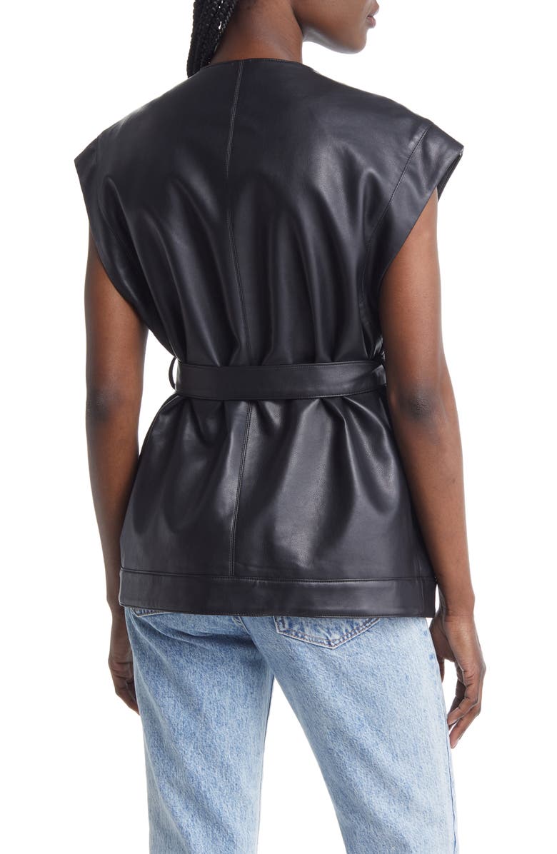 AZALEA WANG Faux Leather Belted Vest, Alternate, color, 