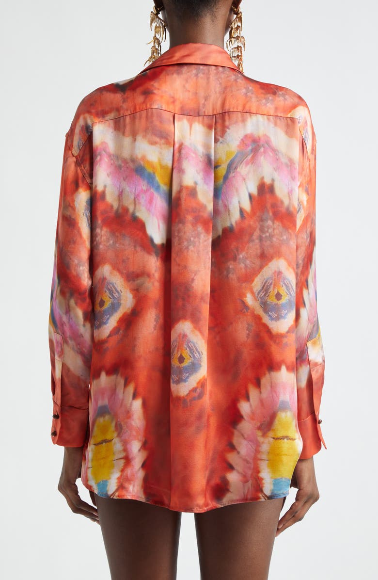 Zimmermann Kindred Spirit Alchemy Relaxed Silk Satin Button-Up Shirt, Alternate, color, Ruby Tie Dye