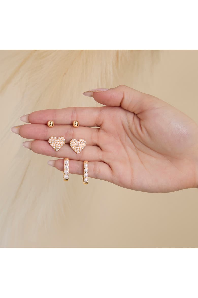 Pearl Stud Earring Set of 3, Alternate, color, Gold