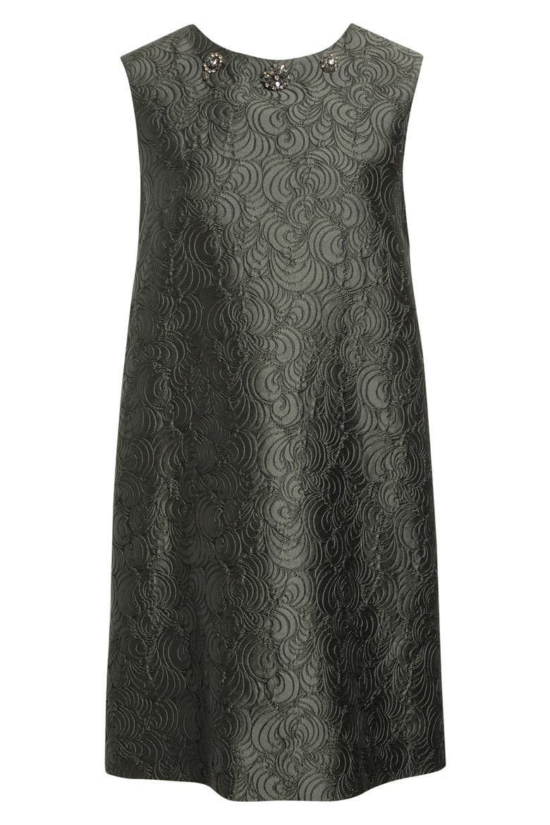 Sleeveless Jacquard Shift Dress, Alternate, color, DARK GREEN