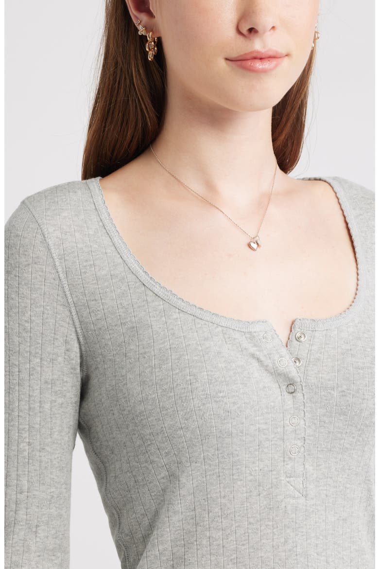 Cotton Blend Pointelle Henley Top, Alternate, color, GREY SOFT HEATHER