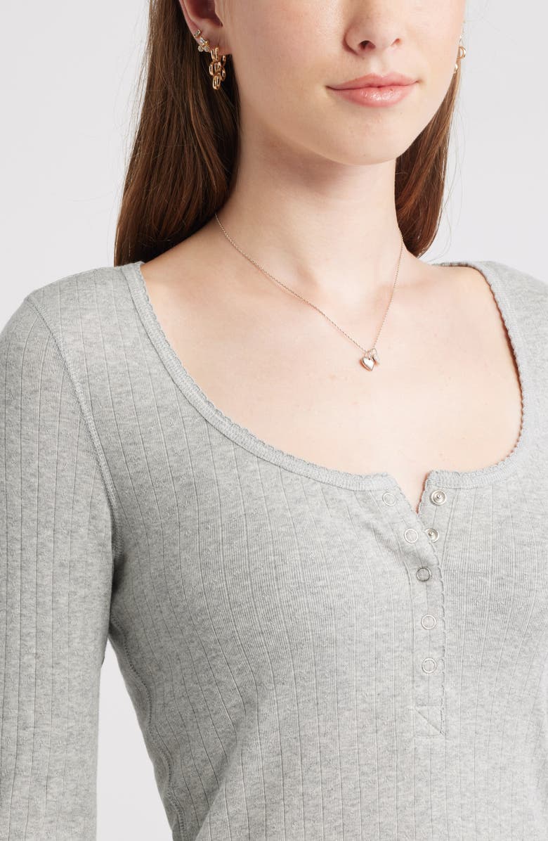 BP. Cotton Blend Pointelle Henley Top, Alternate, color, Grey Soft Heather