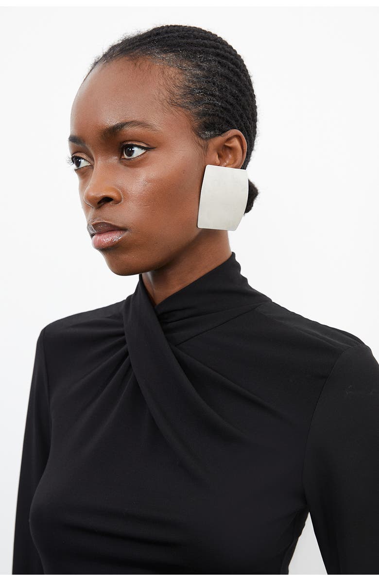 Karen Millen Jersey And Georgette Mix High Neck Top, Alternate, color, Black