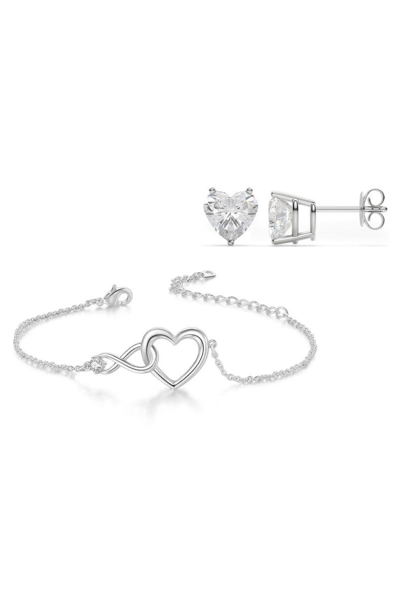 Heart Bracelet And Earrings Set, Main, color, Silver