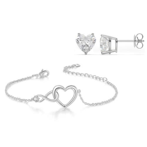 Donatello Gian Heart Bracelet And Earrings Set In Silver