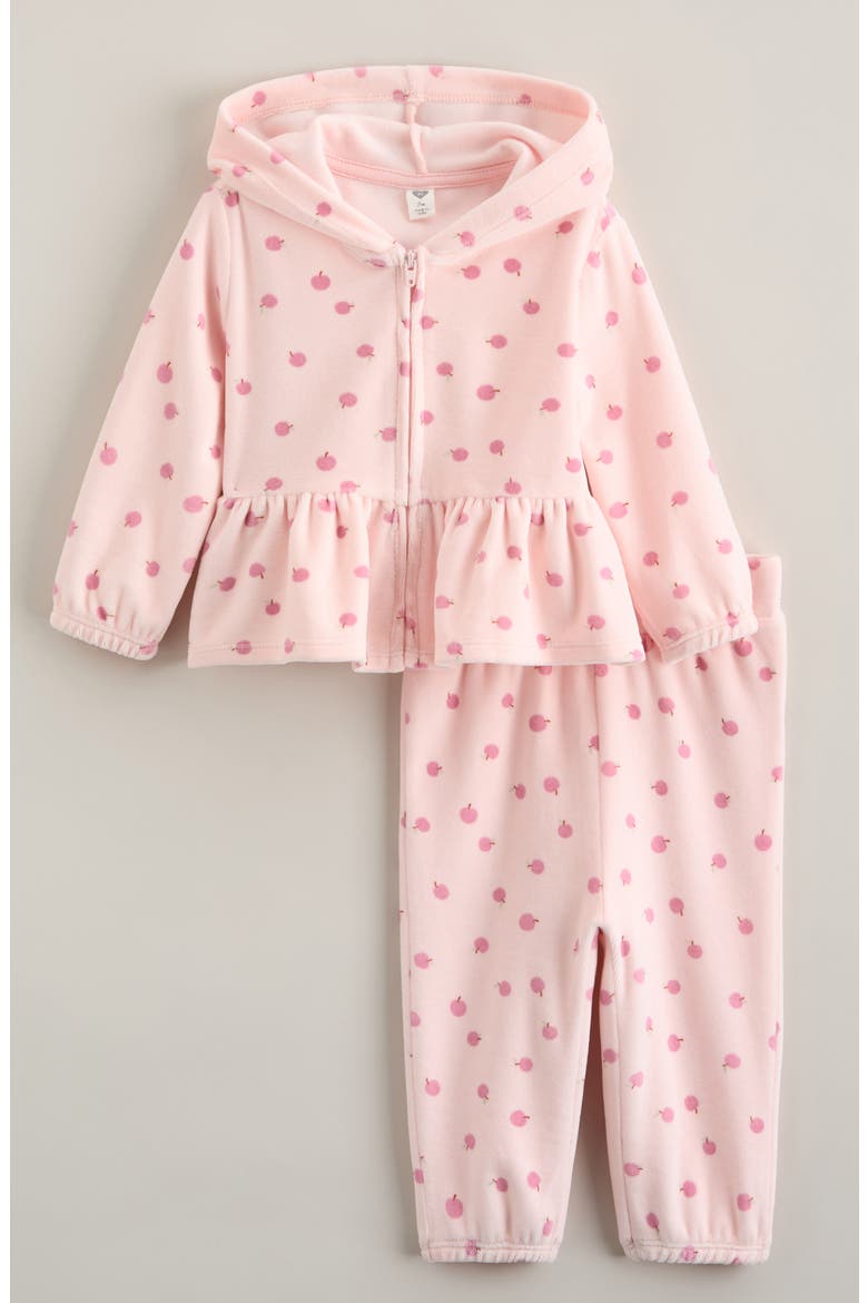 Velour Zip Hoodie & Pants Set, Main, color, PINK DOGWOOD APPLES