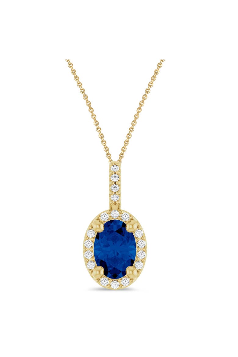 Oval Lab  Blue Sapphire & Diamond Halo Pendant Necklace 14K, Main, color, 1.13ct/Yellow Gold