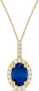 ALLUREZ Oval Lab Blue Sapphire & Diamond Halo Pendant Necklace 14K