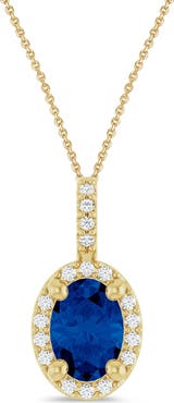 ALLUREZ Oval Lab Blue Sapphire & Diamond Halo Pendant Necklace 14K