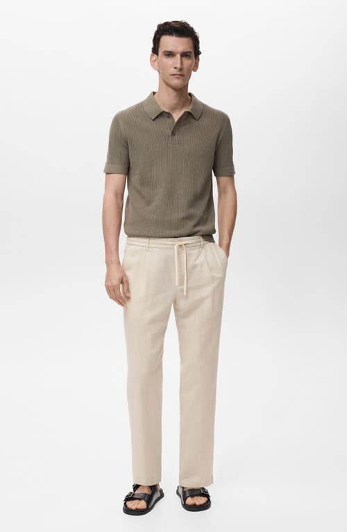 Mango Slim Fit Pants With Drawstring Waist In White
