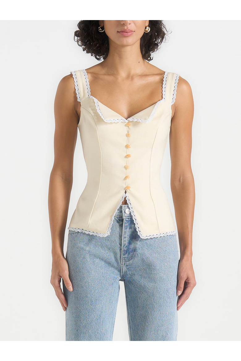Delia Linen Lace Trim Corset Top, Alternate, color, Natural