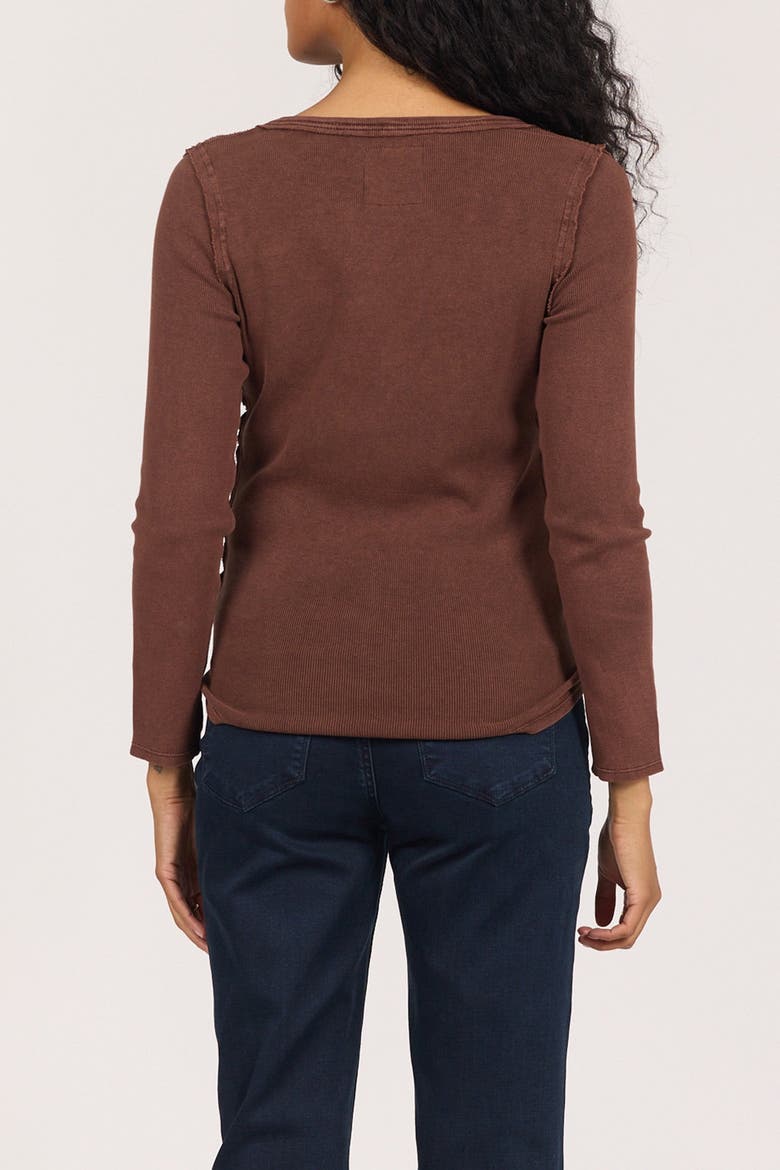 Edie Long Sleeve Placket Button Front Rib T-Shirt, Alternate, color, Washed Cappuccino