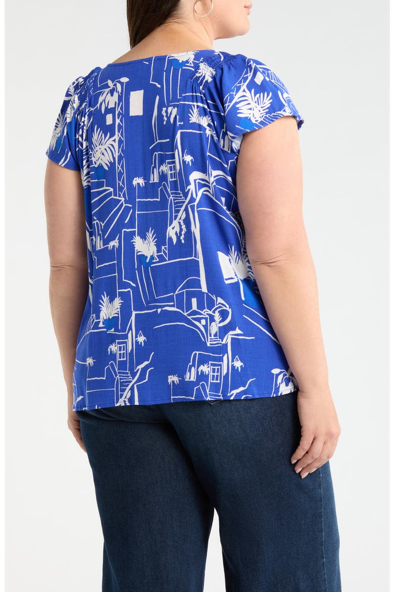 Town Print Smocked Top, Alternate, color, WHITE/ BLUE MULTI