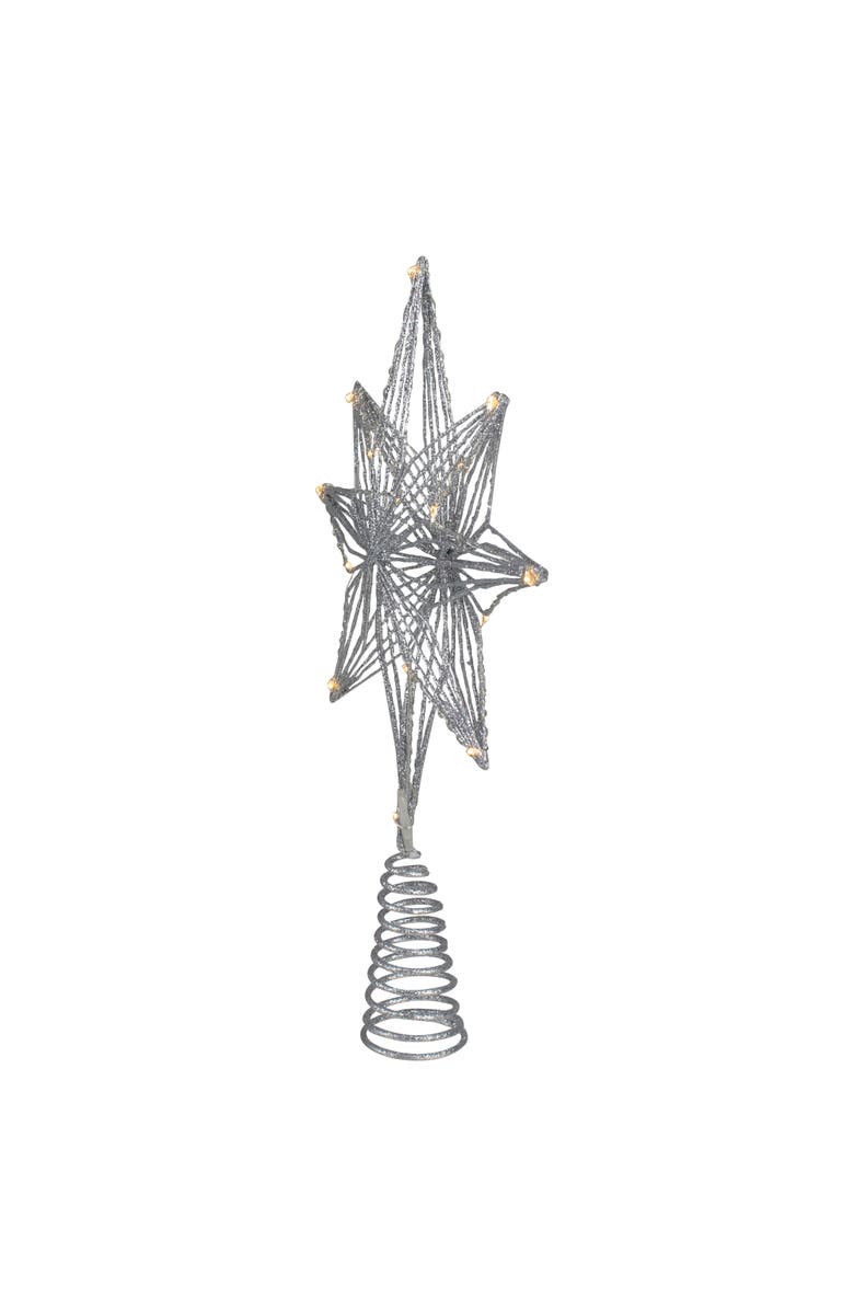 Northlight 13.75" LED Lighted B/O Silver Glittered Geometric Star Christmas Tree Topper - Warm White Lights, Alternate, color, Silver