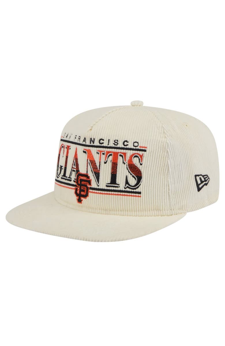 New Era Men's New Era Cream San Francisco Giants Throwback Bar Golfer Corduroy Snapback Hat, Main, color, 