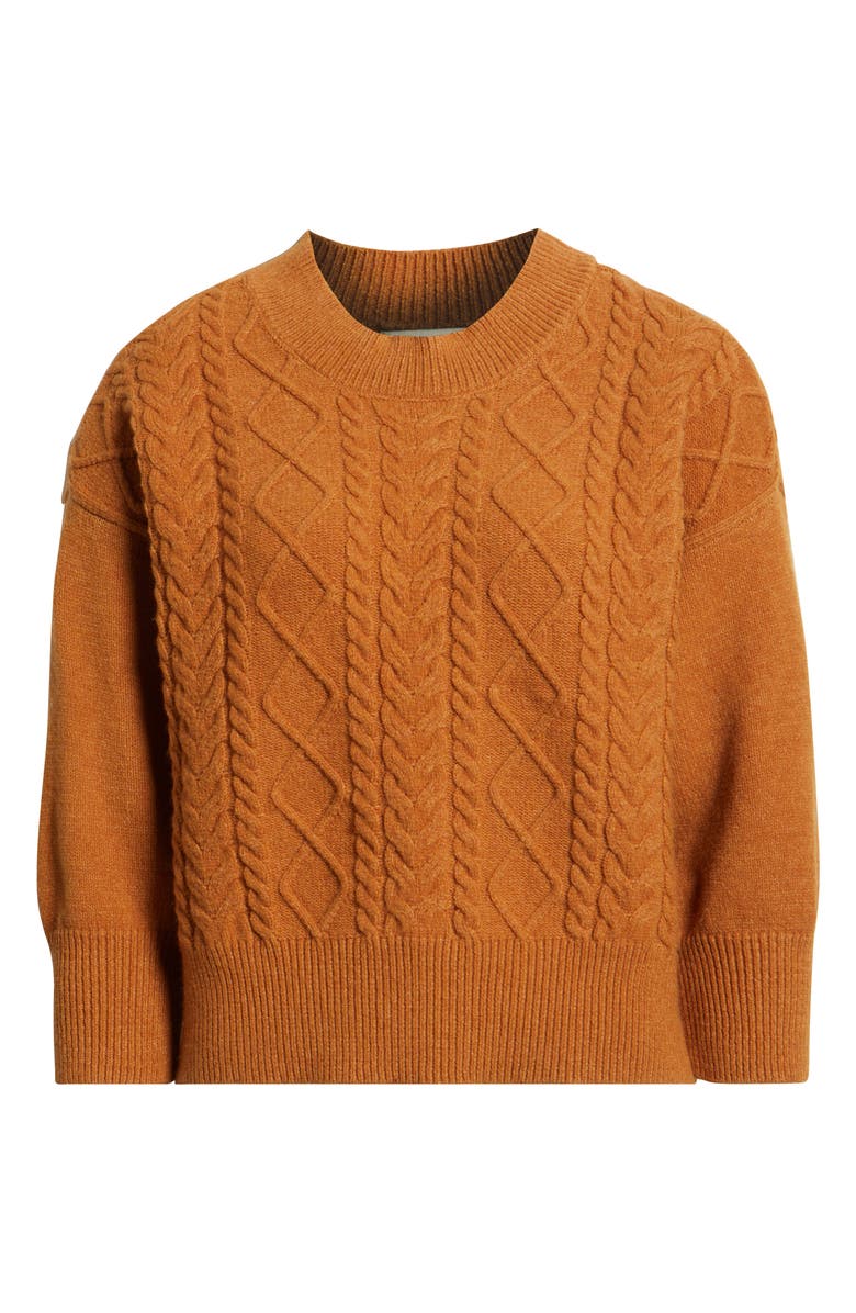 CITY BLUES Three-Quarter Sleeve Cable Knit Sweater, Alternate, color, Cognac