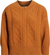 CITY BLUES Three-Quarter Sleeve Cable Knit Sweater