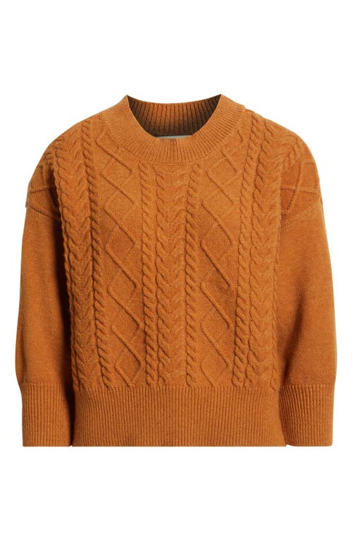 City Blues Three-quarter Sleeve Cable Knit Sweater In Brown