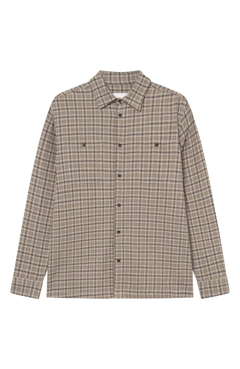 Les Deux John Check Stretch Organic Cotton Blend Shirt, Main, color, Dark Sand