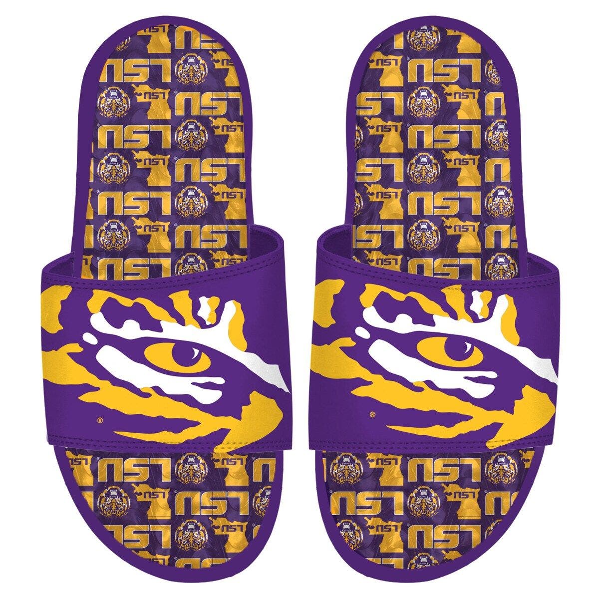 ISLIDE LSU Tigers Team Pattern Gel Slide Sandals, Main, color, 