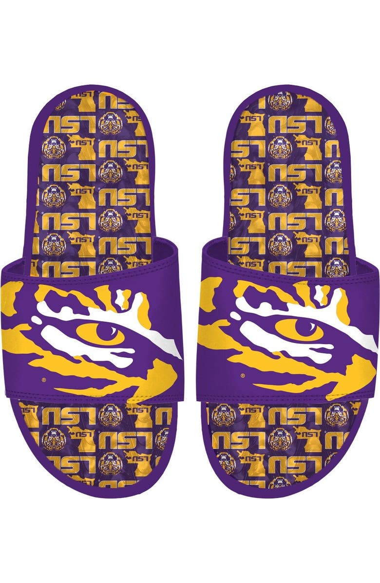 ISLIDE LSU Tigers Team Pattern Gel Slide Sandals, Main, color,