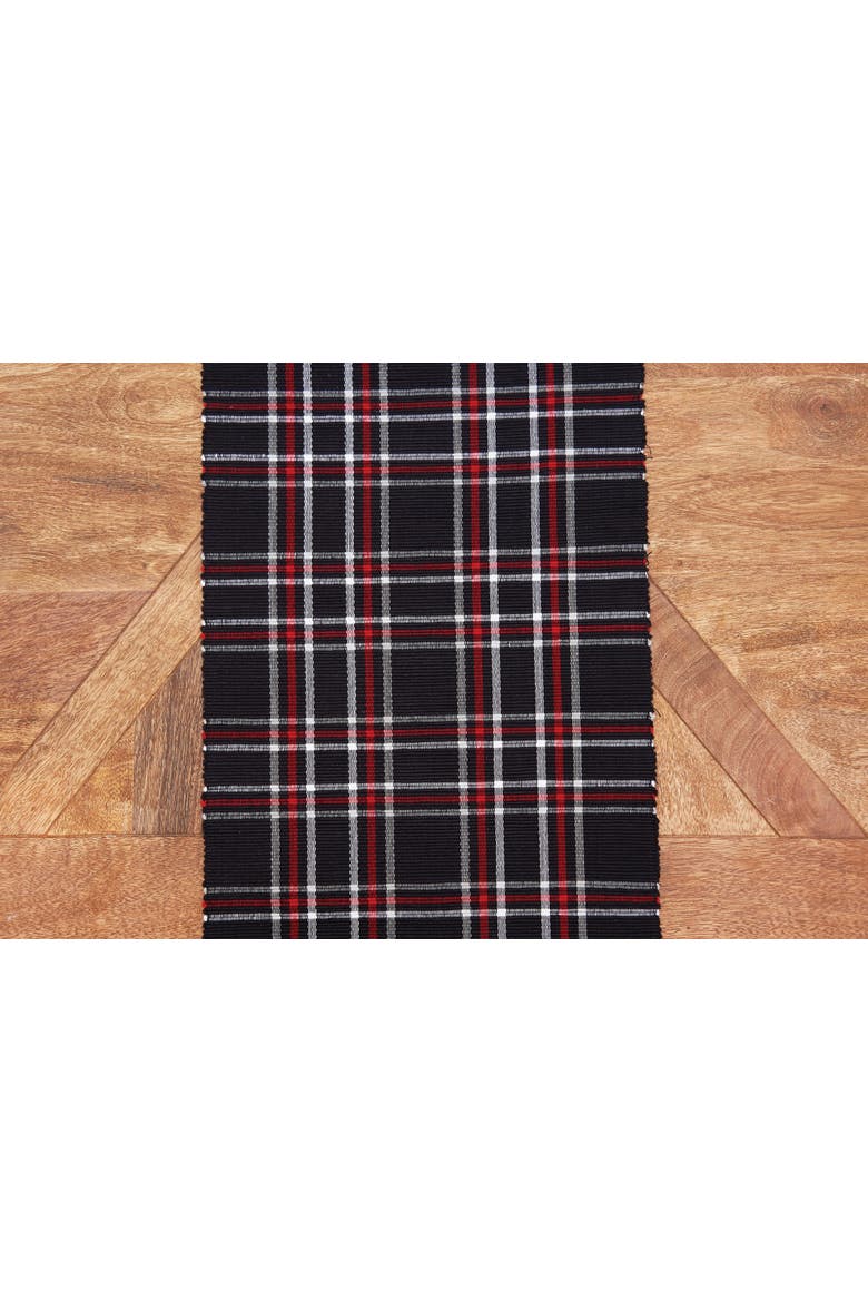 Poinsettia Red & Black Plaid 100% Cotton Handwoven Christmas Table Runner 13" x 72", Alternate, color, Black