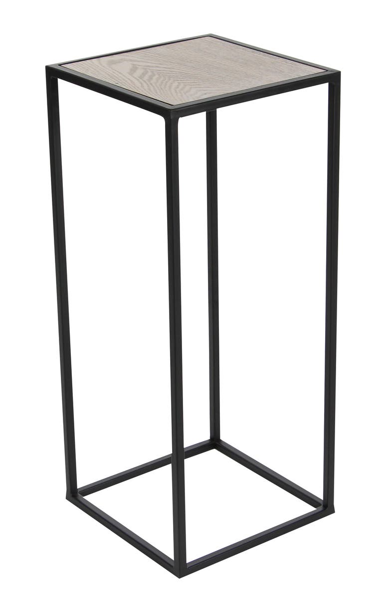 VIVIAN LUNE HOME Black Metal Contemporary Accent Table with Brown Wood Top - Set of 2, Alternate, color, 