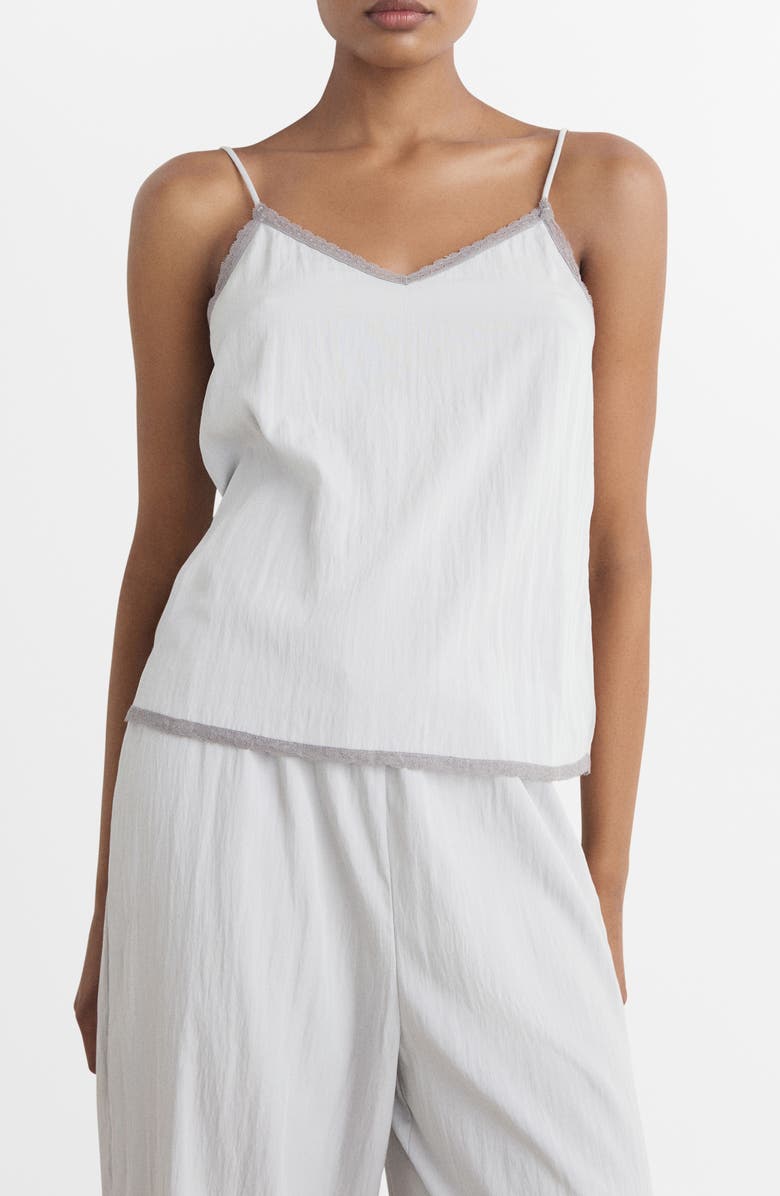 MANGO Lace Trim Pajama Top, Main, color, Light/ Pastel Grey