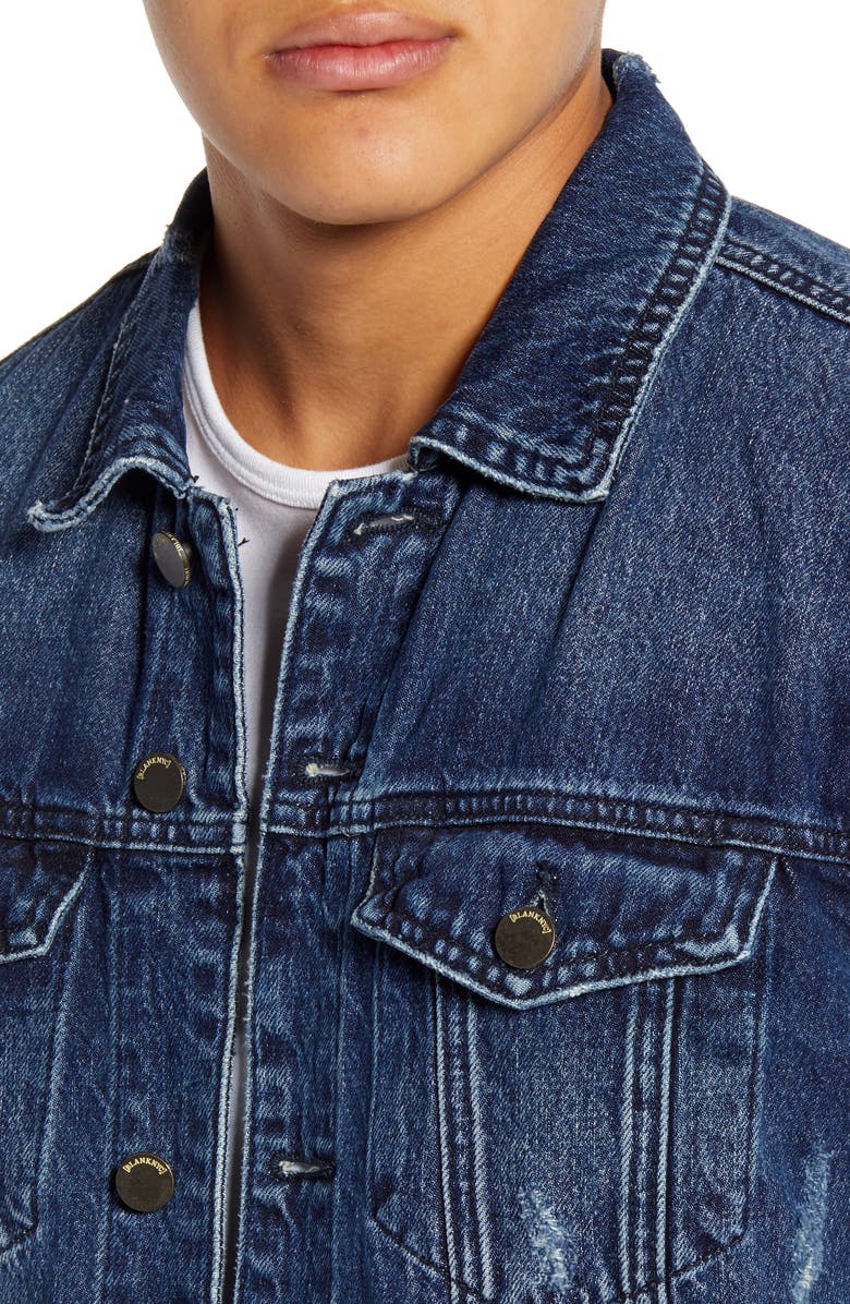 BLANKNYC Distressed Denim Trucker Jacket, Alternate, color,