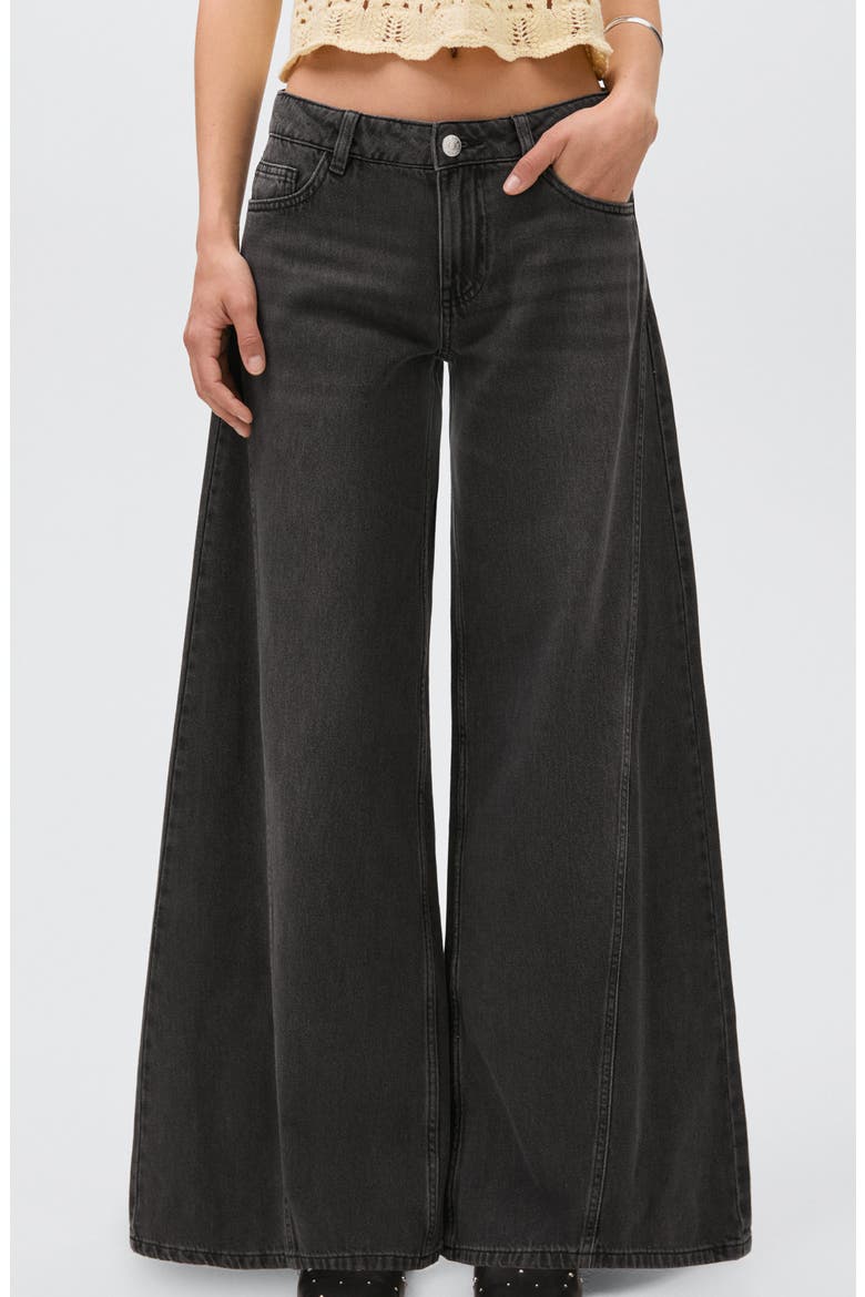 Seamed Low Rise Wide Leg Jeans, Main, color, BLACK DENIM