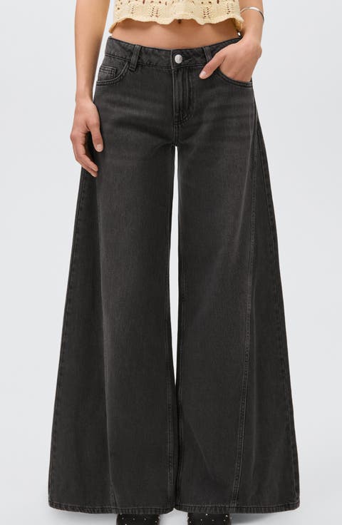 Seamed Low Rise Wide Leg Jeans
